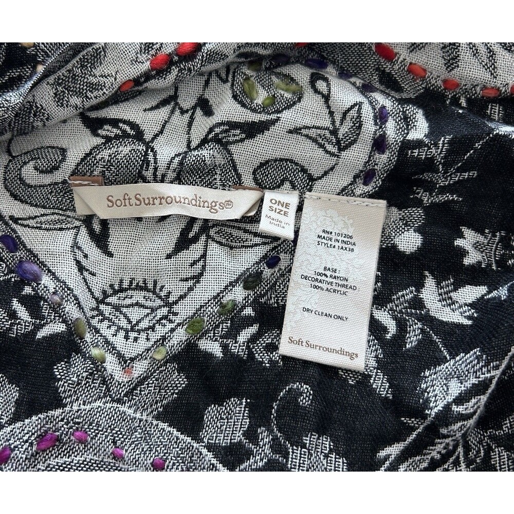 Soft Surroundings Fringe Duster Vest Black White Paisley Boho Festival Kimono - Picture 10 of 10